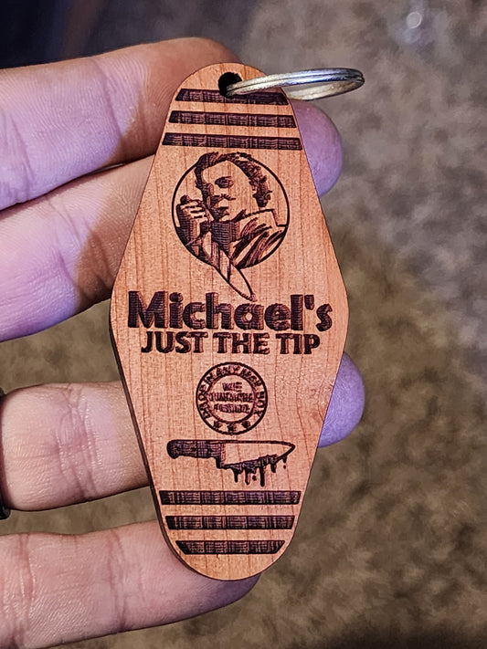 Michael Meyers Hotel Keychain. Just the tip (Cedar)