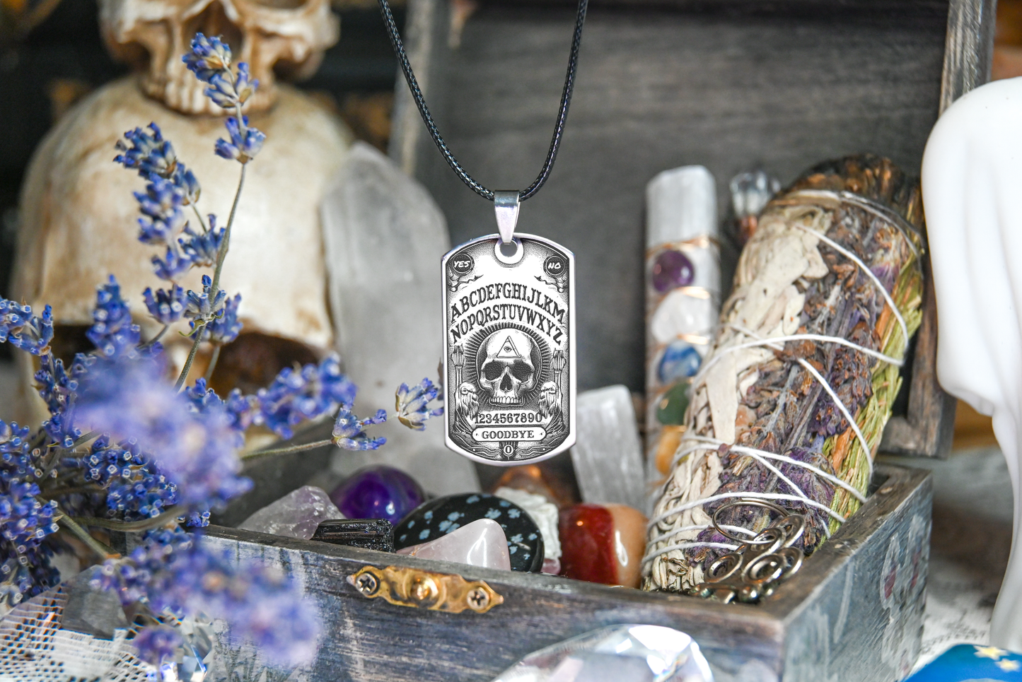 Ouija Skull - Stainless Steel Polished - Annealed in black