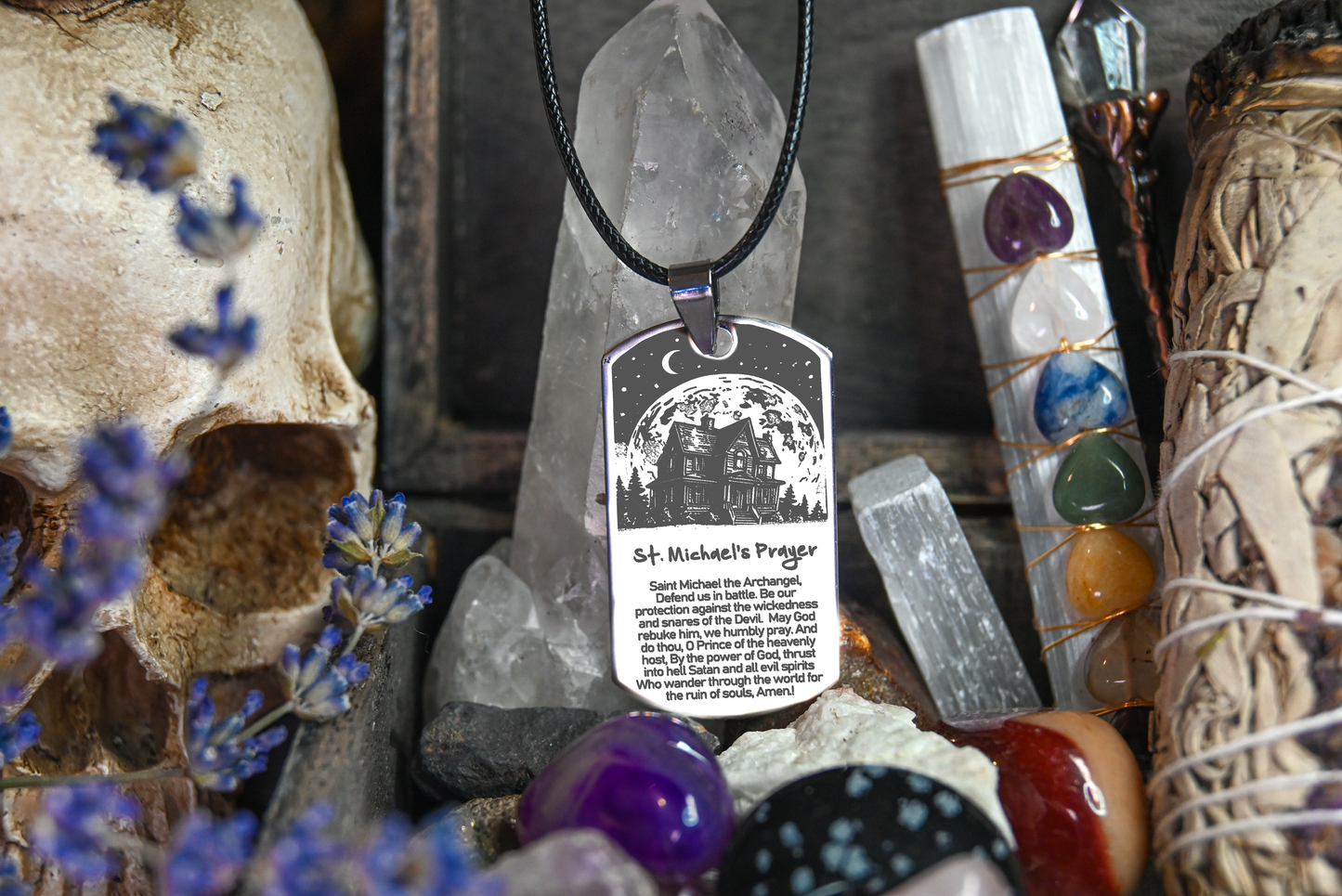 St Michaels Prayer - Stainless, Polished Dog Tag - You choose necklace. - DISCOUNT COMES OFF IN SHOPPING CART